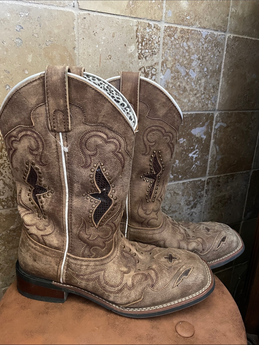 Laredo Tan Suede women’s Western Boots with Embroidered Accents